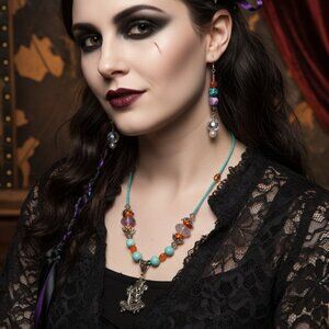 💀 Turquoise Amethyst Carnelian Skull Jewelry Set 💀